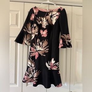 Vince Camuto Black and Pink Floral Long Sleeve Dress